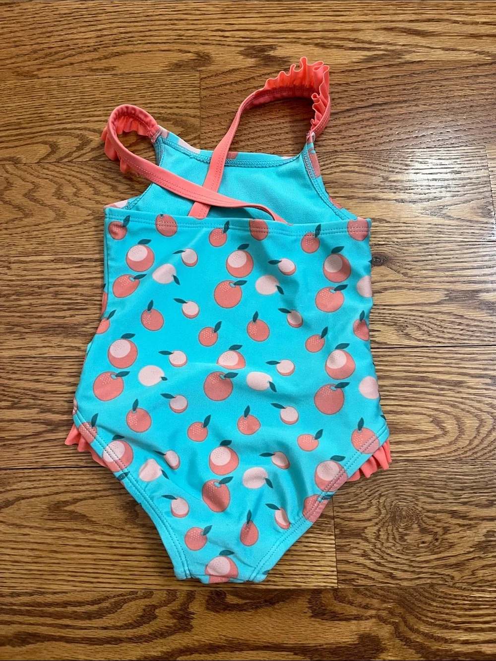 Cat & Jack Turquoise Peach-Print One-Piece Swimsuit with Coral Ruffles